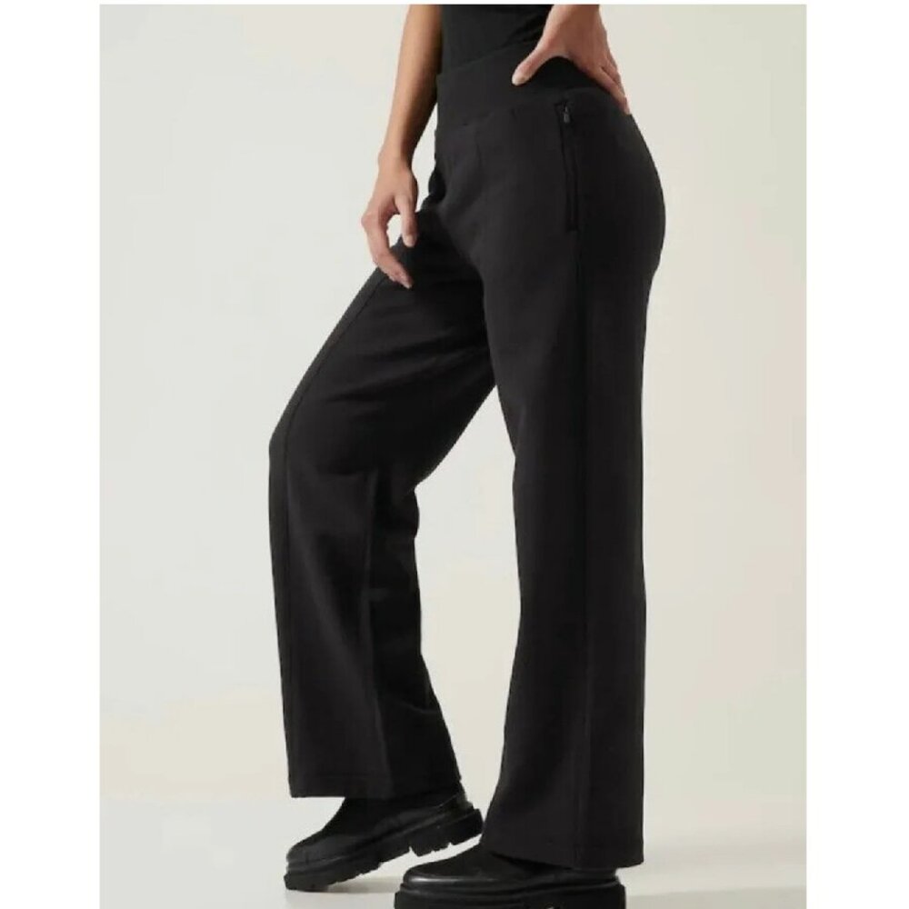 Athleta Retroplush Straight Leg Pants, Black, Size Large